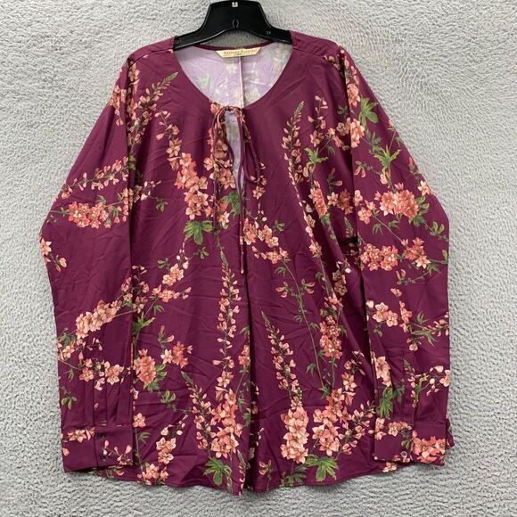 eShakti Wayward Fancies Blouse Womens 1X Top Long Sleeve Floral* - Picture 1 of 8